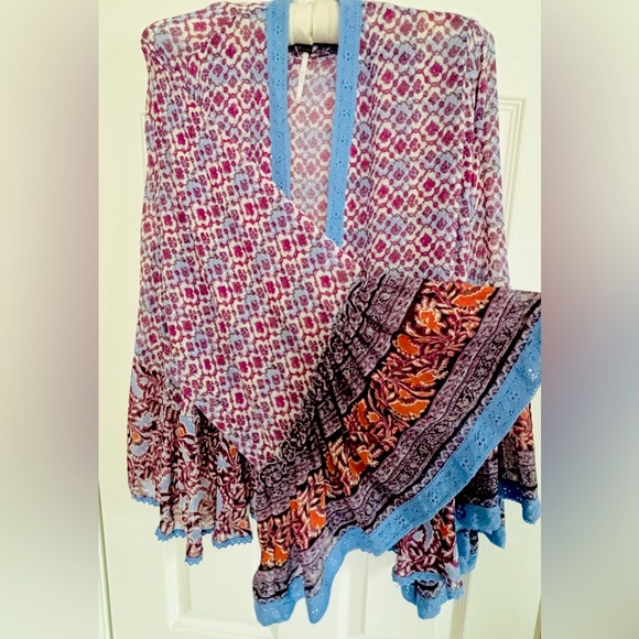 FREE PEOPLE Floral Print Lola Bell Sleeve Tassel Tie Kimono Small - Picture 7 of 16